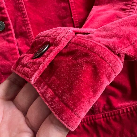 Relativity Red Velour Trucker Jacket PM Petite Medium Soft Cotton Blend - Picture 12 of 13